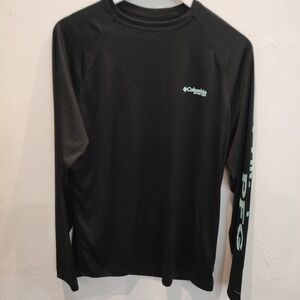 Columbia PFG Omni-shade Men Long Sleeve Shirt Black Sz Small UPF 40+ Black Aqua